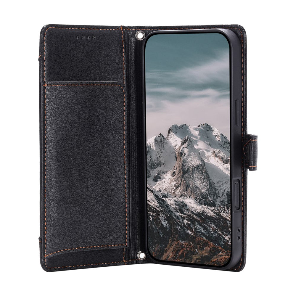 Wallet Case for Google Pixel 11  /  11 Pro Litchi Texture Zipper Pocket Stand Leather Flip Phone Cover with Wrist Strap