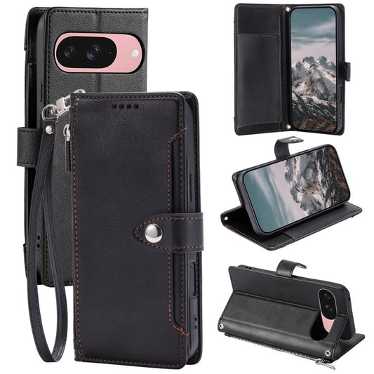 Google Pixel 11 Pro XL Handyhülle – Wallet Case Litschi-Textur Reißverschlusstasche Ständer Leder Flip mit Handschlaufe