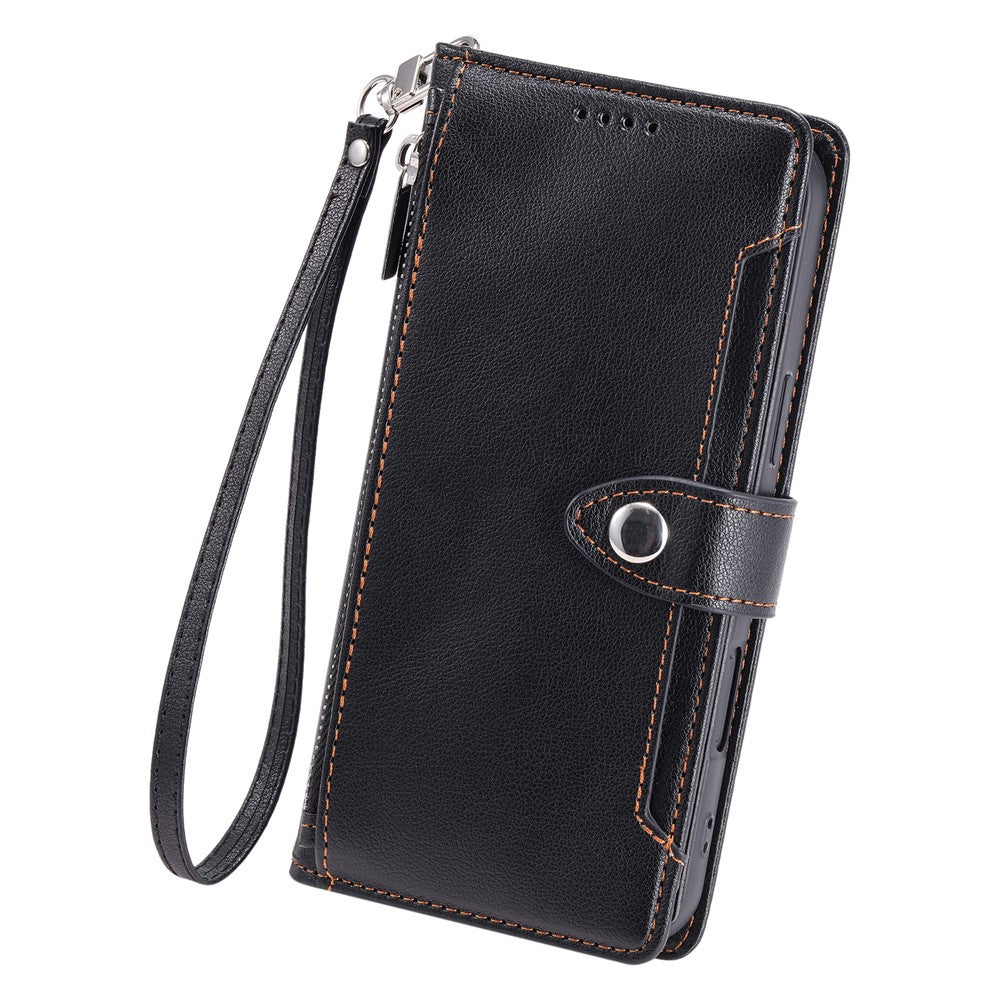 Wallet Case for Google Pixel 11 Pro XL Litchi Texture Zipper Pocket Stand Leather Flip Phone Cover with Wrist Strap