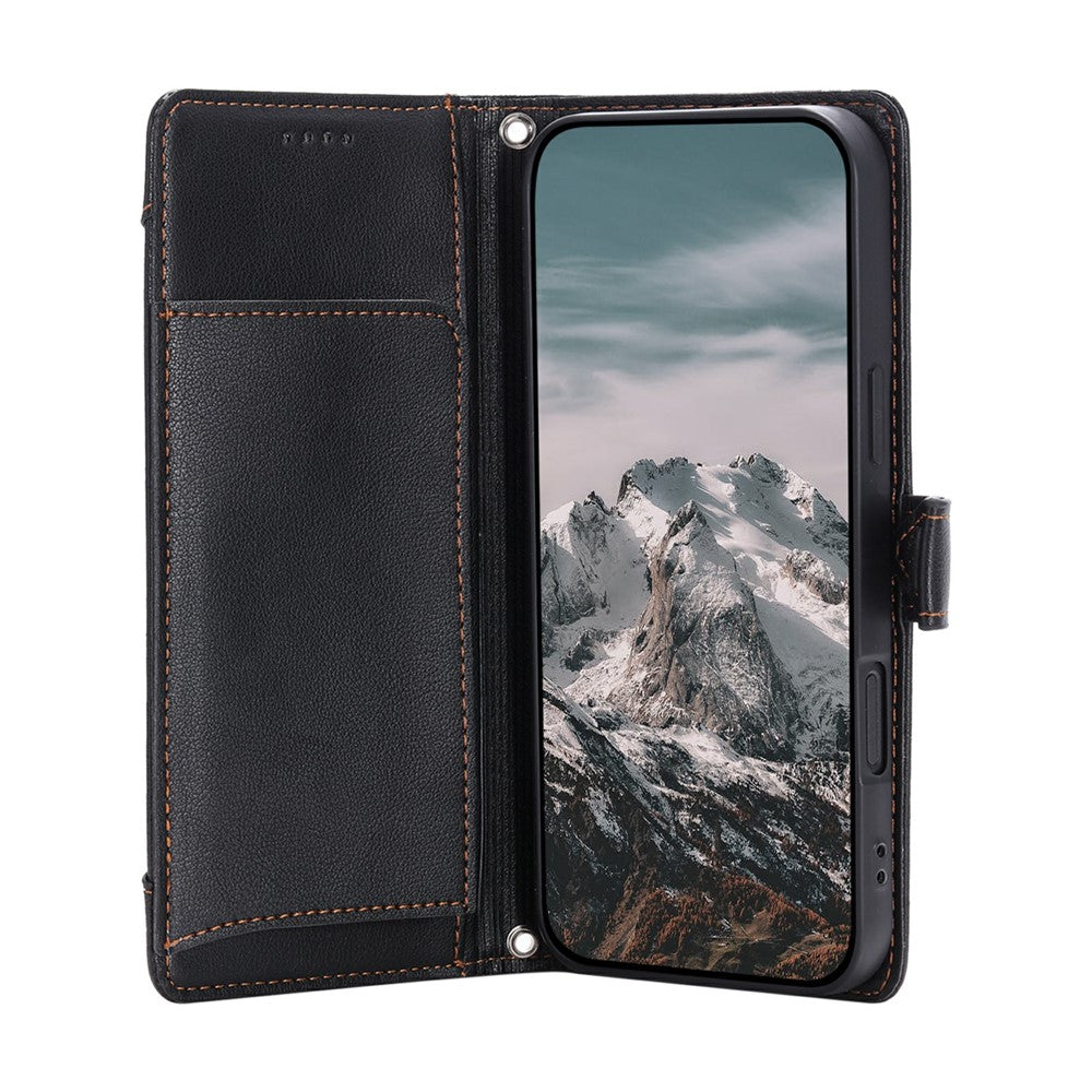 Wallet Case for Samsung Galaxy A27 5G Litchi Texture Zipper Pocket Stand Leather Flip Phone Cover with Wrist Strap