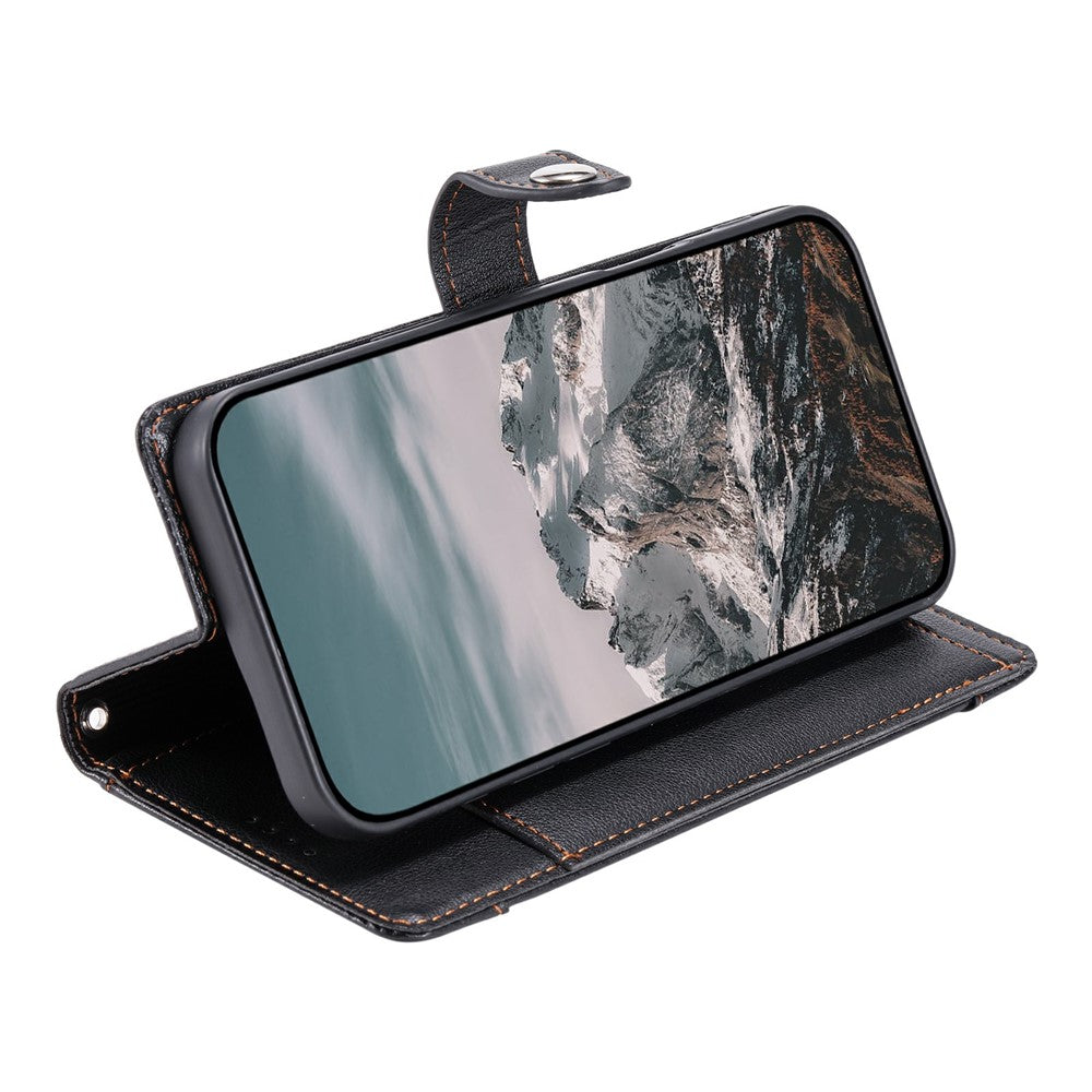 Wallet Case for Samsung Galaxy A27 5G Litchi Texture Zipper Pocket Stand Leather Flip Phone Cover with Wrist Strap