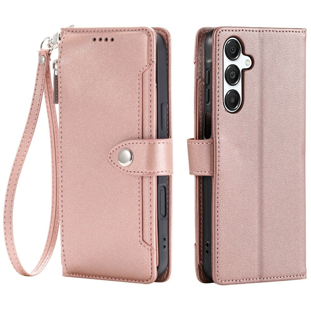 Wallet Case for Samsung Galaxy A27 5G Litchi Texture Zipper Pocket Stand Leather Flip Phone Cover with Wrist Strap