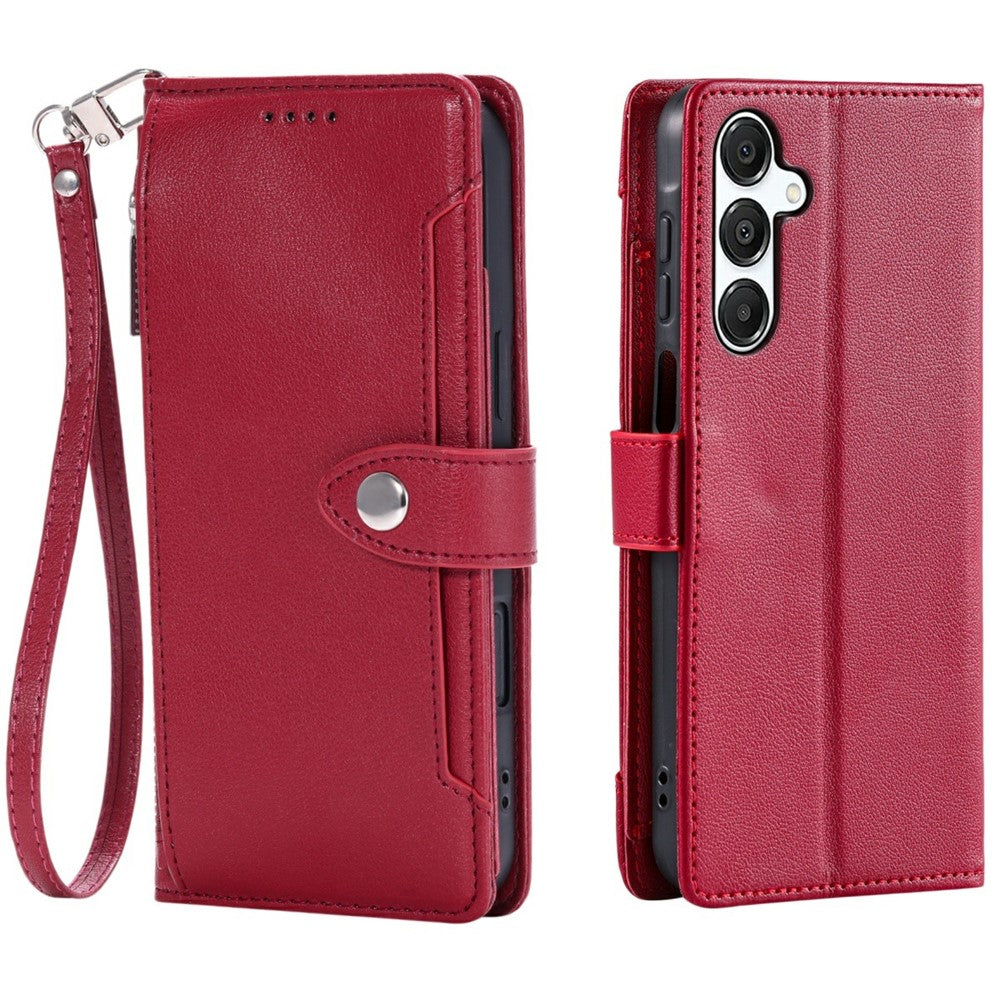 Wallet Case for Samsung Galaxy A57 5G Litchi Texture Zipper Pocket Stand Leather Flip Phone Cover with Wrist Strap