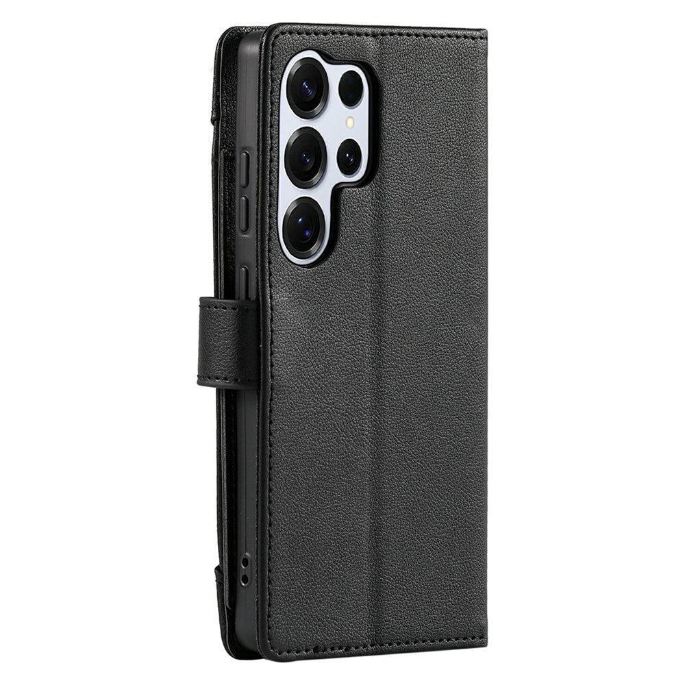 Wallet Case for Samsung Galaxy S26 Ultra Litchi Texture Zipper Pocket Stand Leather Flip Phone Cover with Wrist Strap