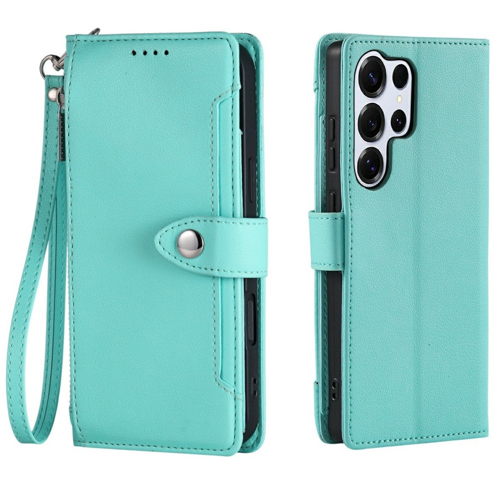 Wallet Case for Samsung Galaxy S26 Ultra Litchi Texture Zipper Pocket Stand Leather Flip Phone Cover with Wrist Strap