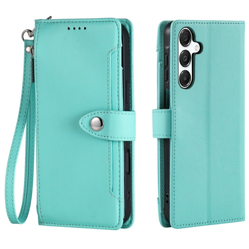 Wallet Case for Samsung Galaxy S26 Litchi Texture Zipper Pocket Stand Leather Flip Phone Cover with Wrist Strap