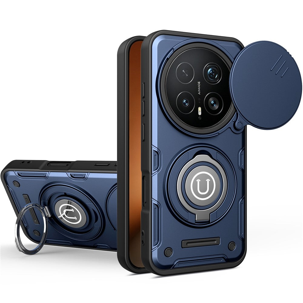 For Honor Magic8 Pro 5G Case with Slide Camera Cover Ring Kickstand PC + TPU Phone Shell