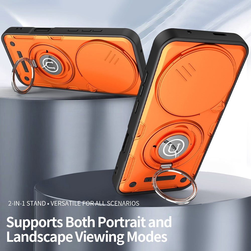 For Honor Magic8 Pro 5G Case with Slide Camera Cover Ring Kickstand PC + TPU Phone Shell