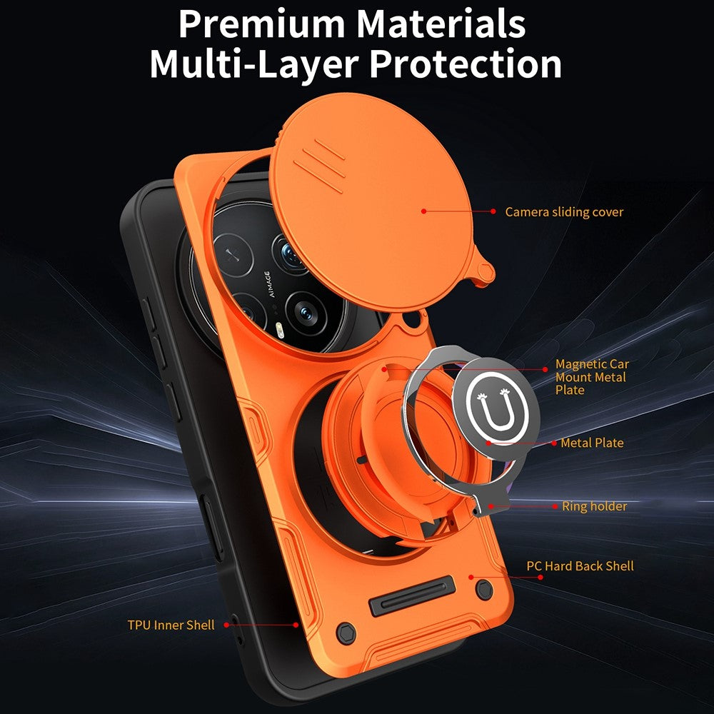 For Honor Magic8 Pro 5G Case with Slide Camera Cover Ring Kickstand PC + TPU Phone Shell