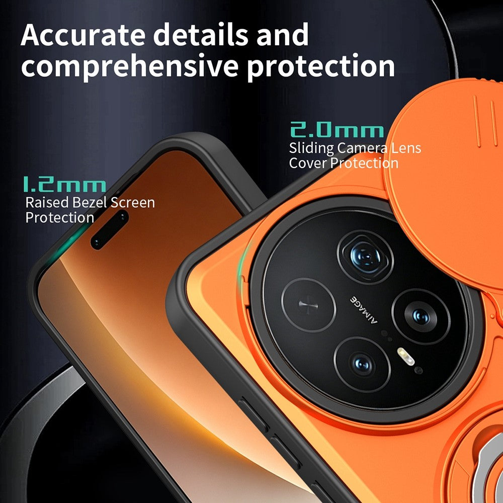 For Honor Magic8 Pro 5G Case with Slide Camera Cover Ring Kickstand PC + TPU Phone Shell