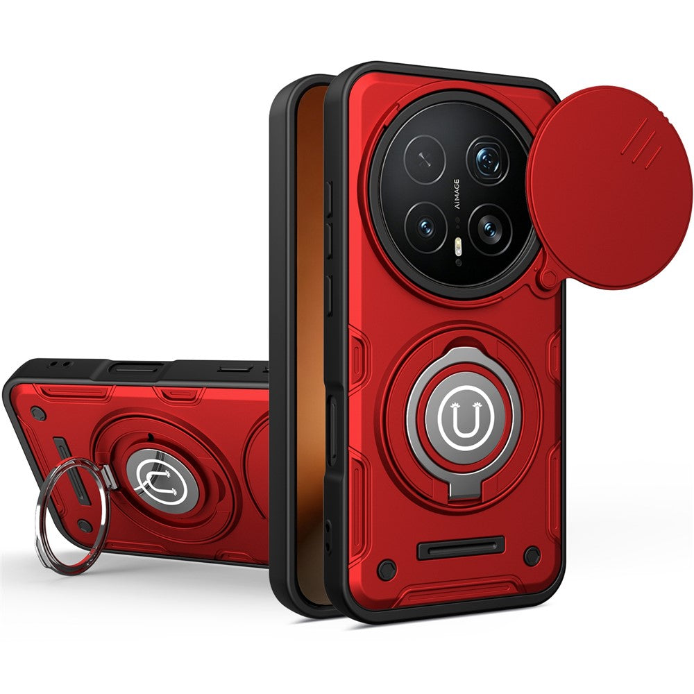 For Honor Magic8 Pro 5G Case with Slide Camera Cover Ring Kickstand PC + TPU Phone Shell