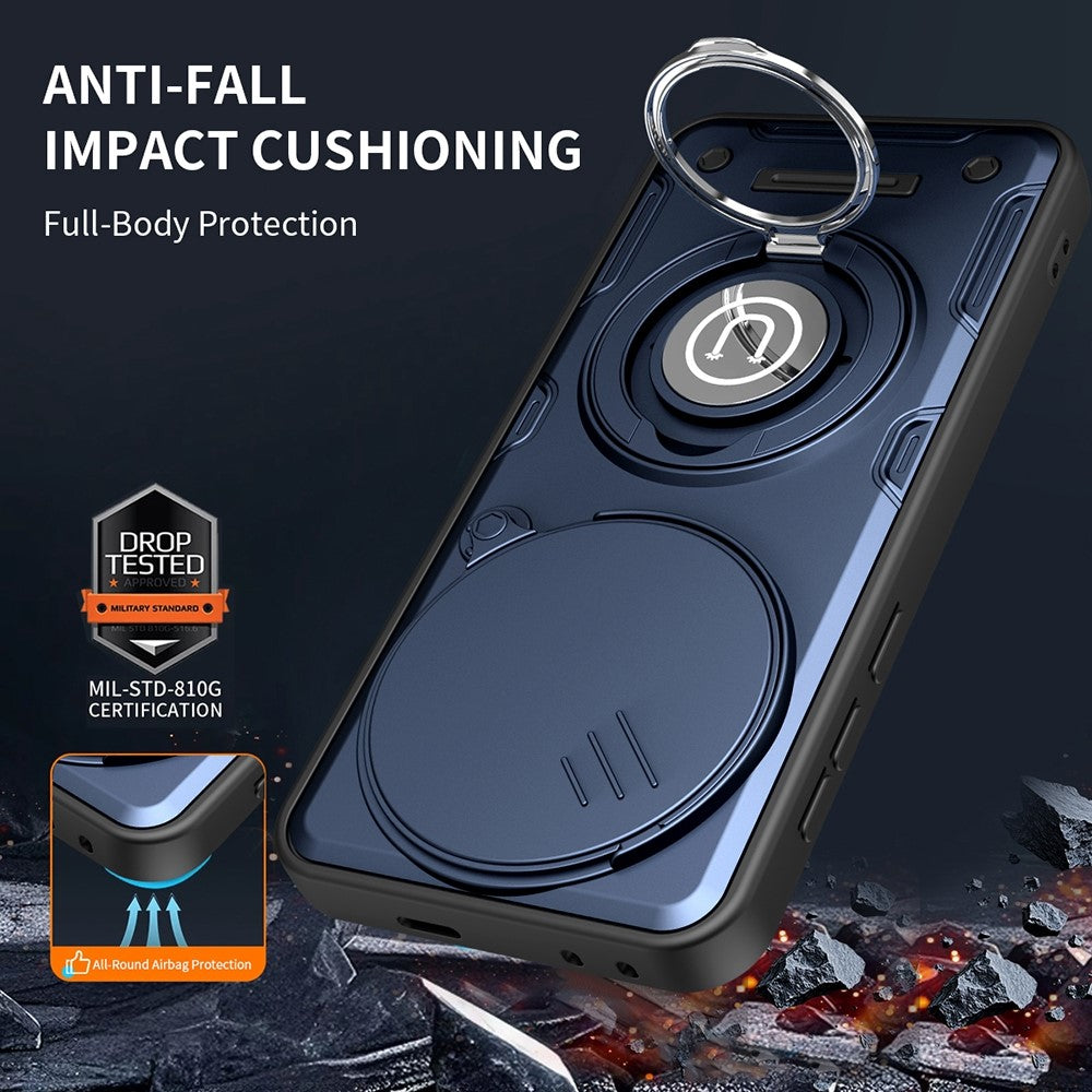 For Honor Magic7 Pro 5G Case with Slide Camera Cover Ring Kickstand PC + TPU Phone Shell
