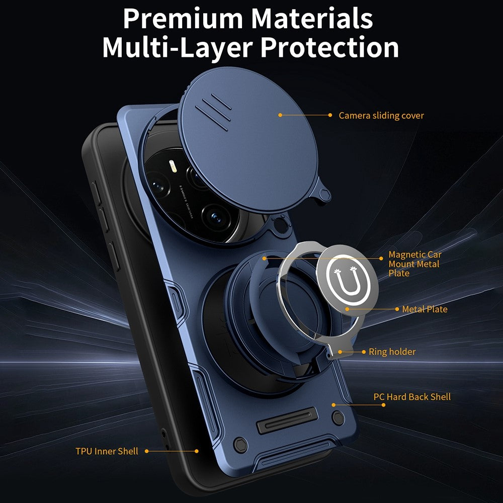 For Honor Magic7 Pro 5G Case with Slide Camera Cover Ring Kickstand PC + TPU Phone Shell