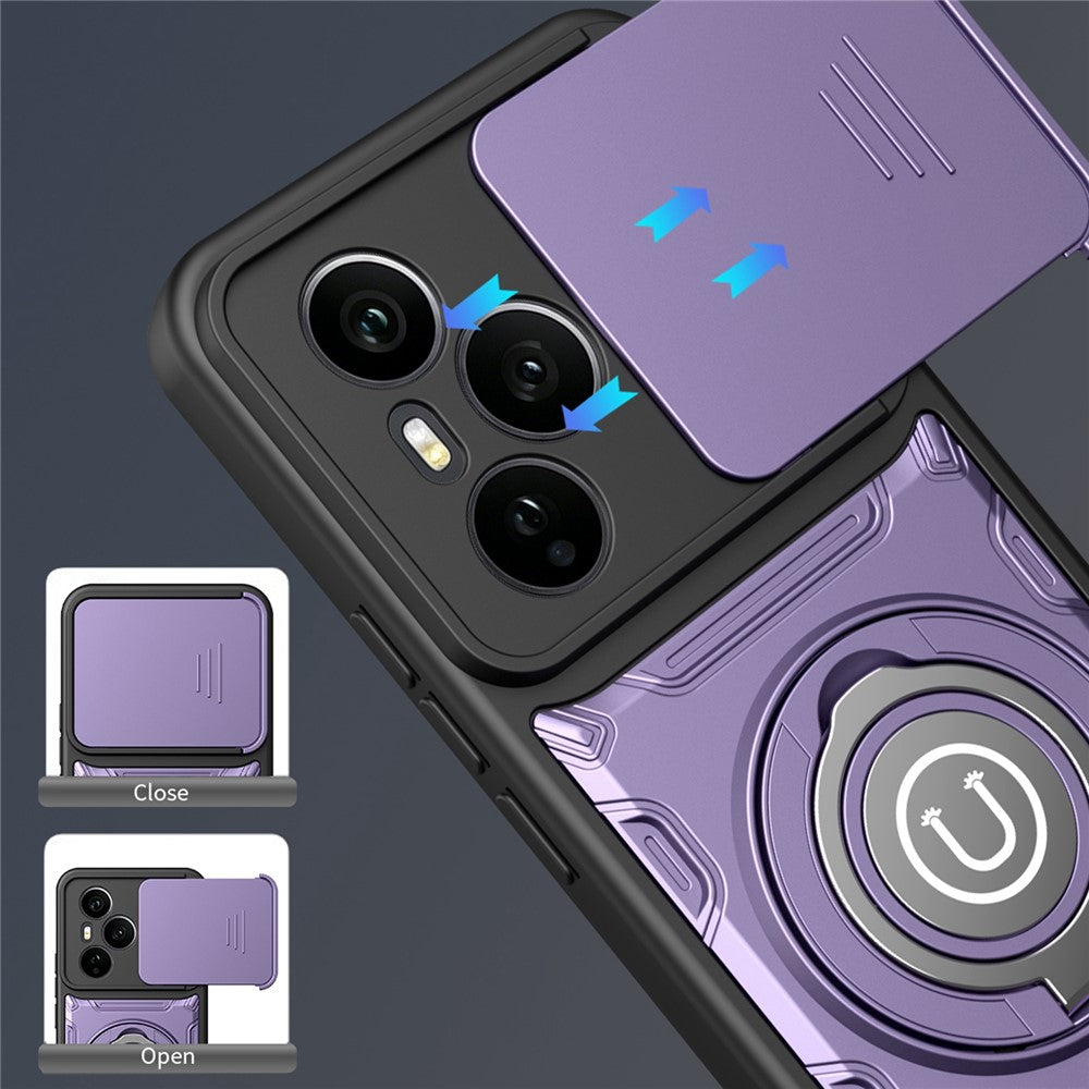For Honor 400 Pro 5G (Global) Case with Slide Camera Cover Ring Kickstand PC + TPU Phone Shell