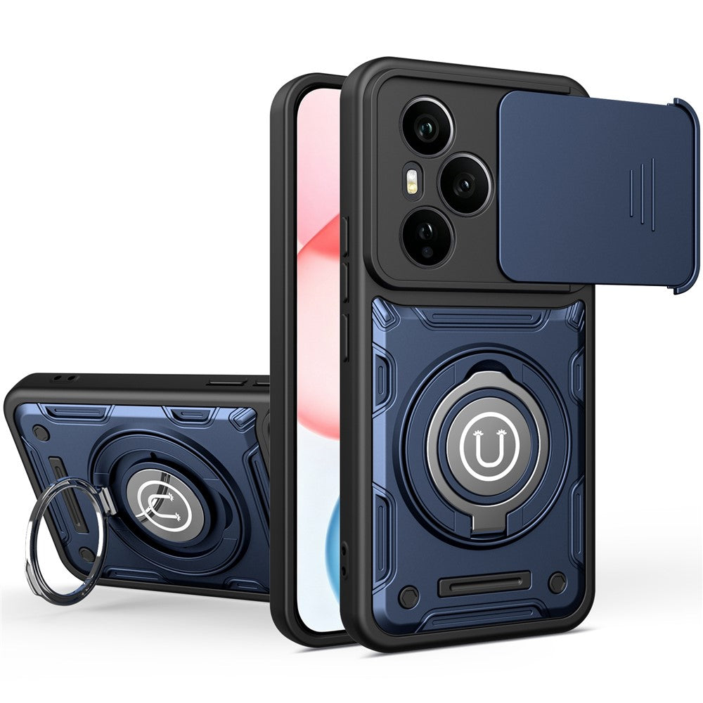 For Honor 400 Pro 5G (Global) Case with Slide Camera Cover Ring Kickstand PC + TPU Phone Shell