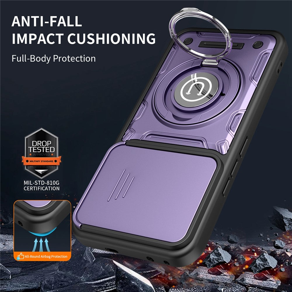 For Honor 400 Pro 5G (Global) Case with Slide Camera Cover Ring Kickstand PC + TPU Phone Shell