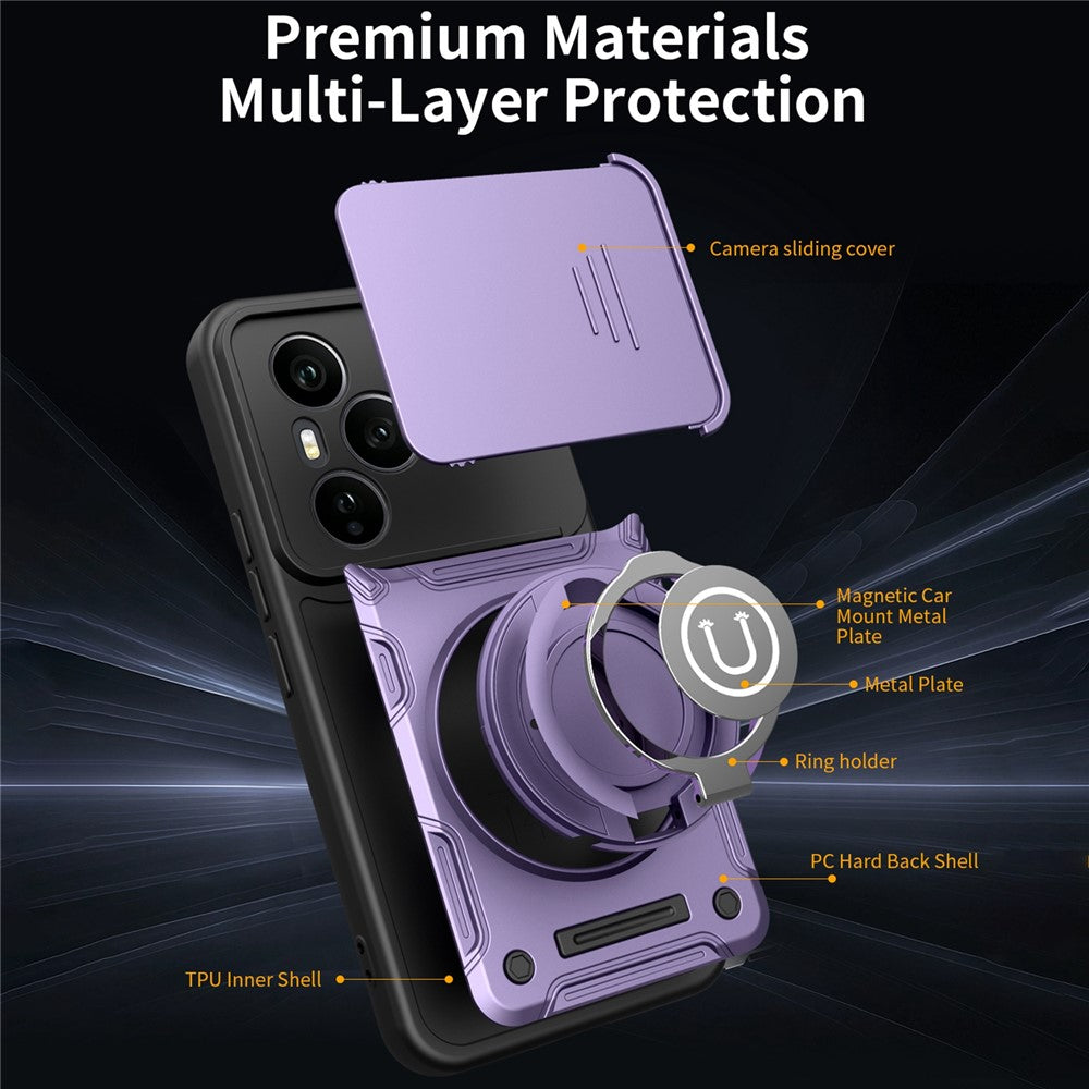 For Honor 400 Pro 5G (Global) Case with Slide Camera Cover Ring Kickstand PC + TPU Phone Shell