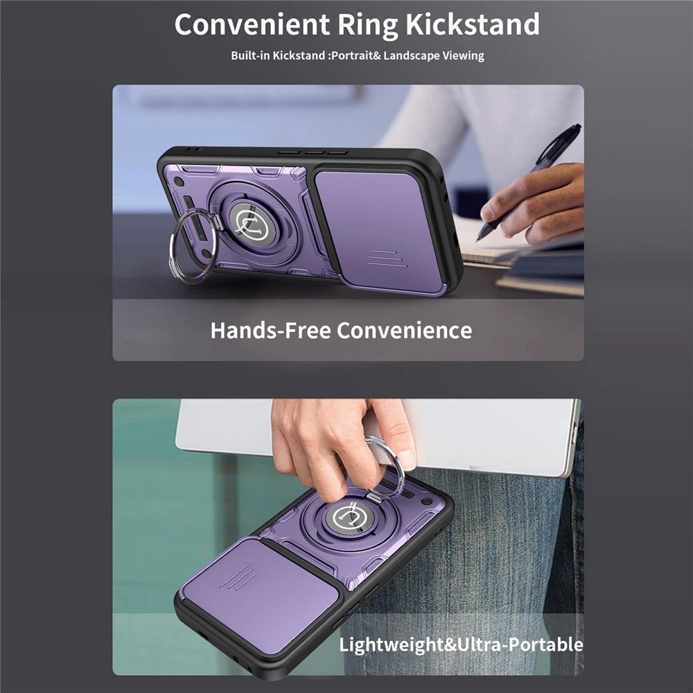 For Honor 400 Pro 5G (Global) Case with Slide Camera Cover Ring Kickstand PC + TPU Phone Shell