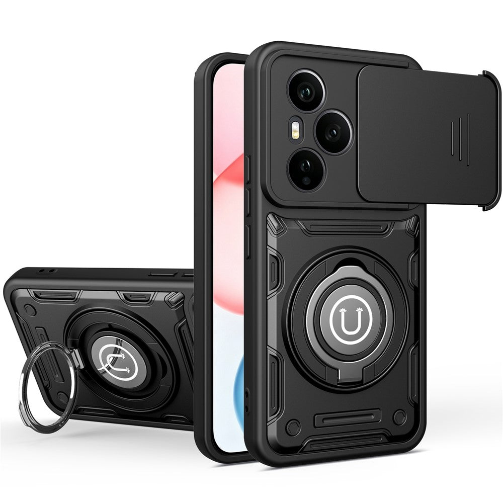 For Honor 400 Pro 5G (Global) Case with Slide Camera Cover Ring Kickstand PC + TPU Phone Shell
