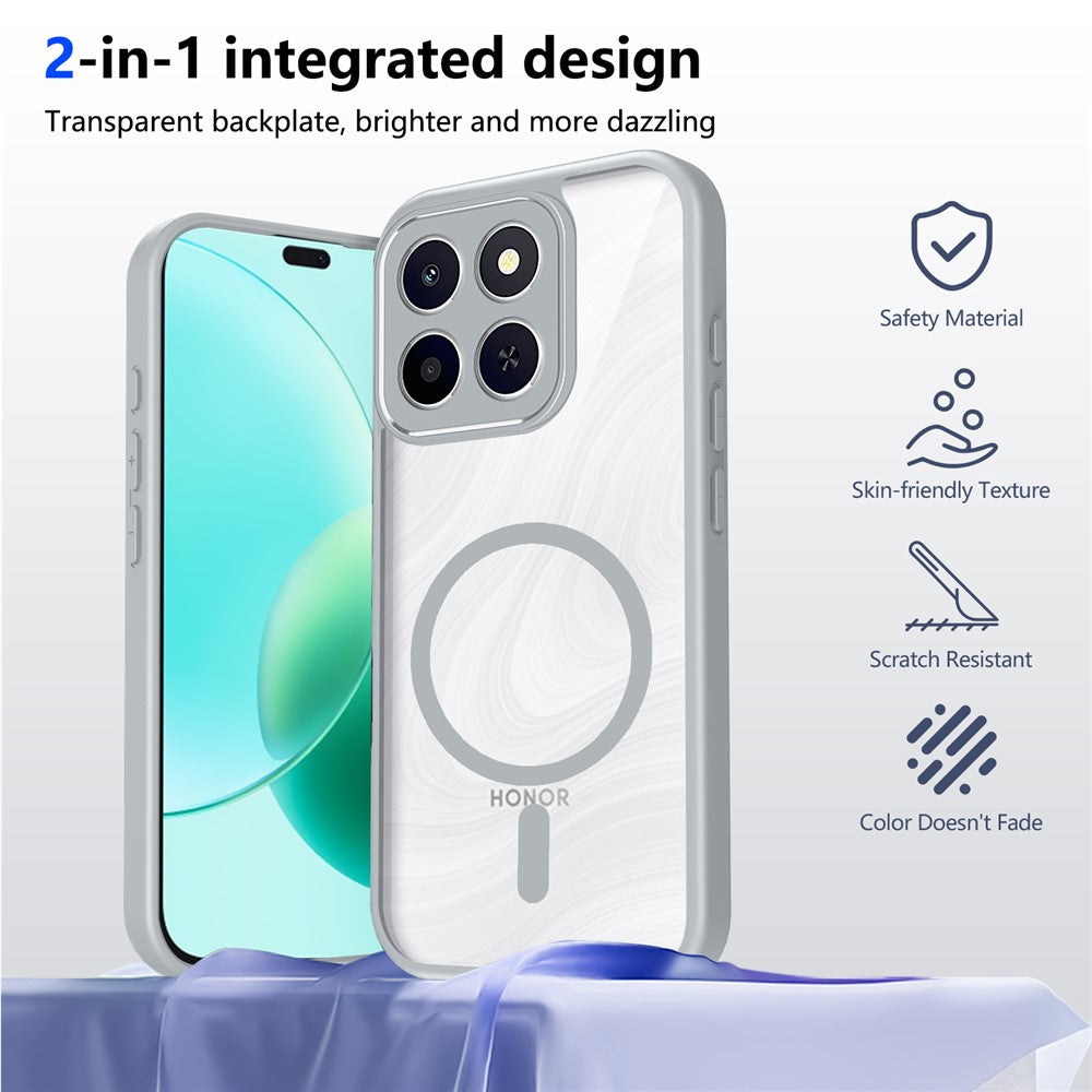 For Honor X8c 4G Magnetic Case Transparent PC + TPU Shockproof Skin-friendly Phone Cover