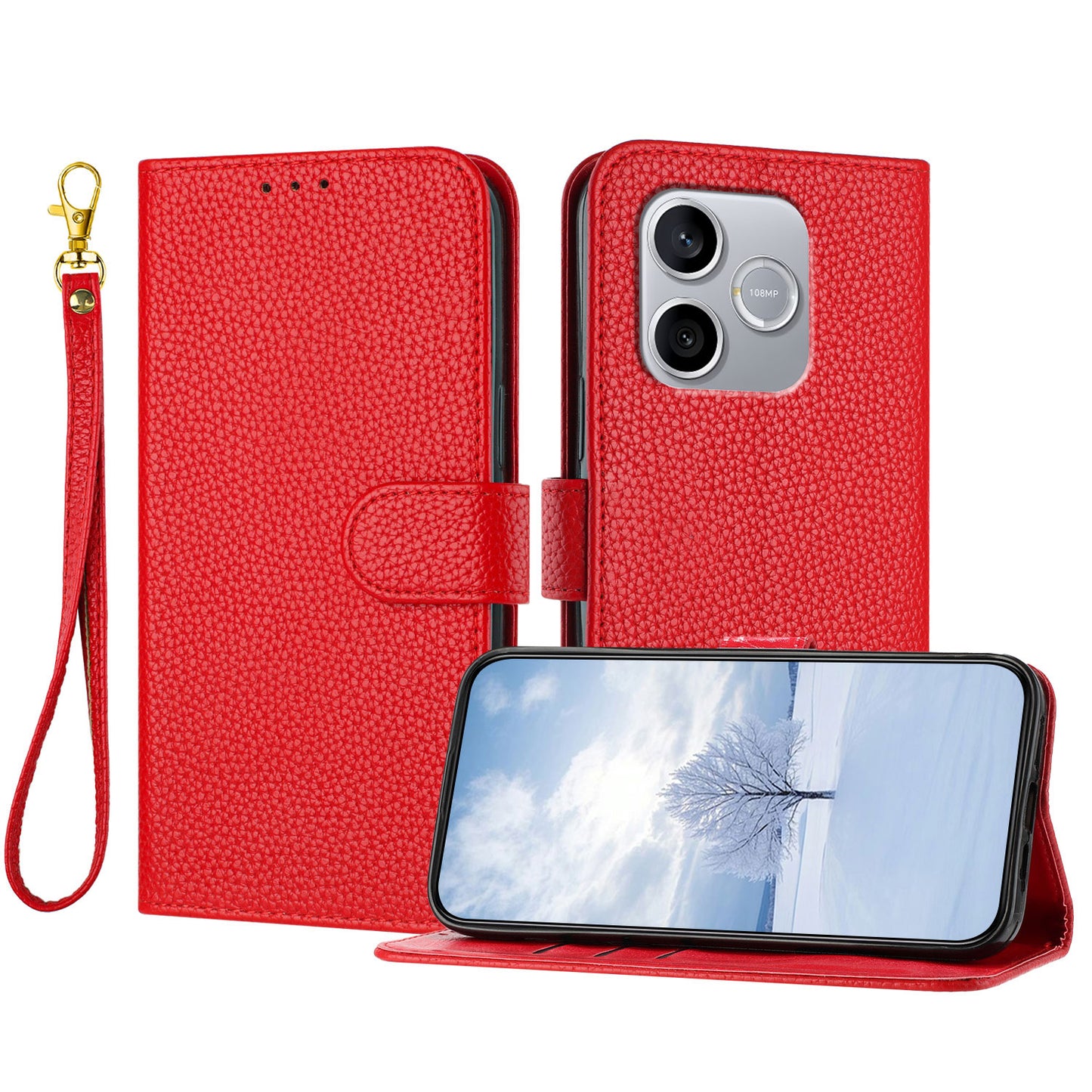For Honor 500 Smart 5G / Honor 600 Lite 5G Leather Case Litchi Texture Wallet Stand Anti Drop Phone Cover with Wrist Strap