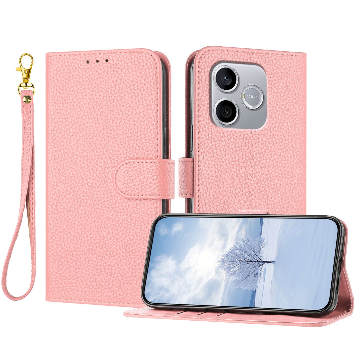 For Honor 500 Smart 5G / Honor 600 Lite 5G Leather Case Litchi Texture Wallet Stand Anti Drop Phone Cover with Wrist Strap