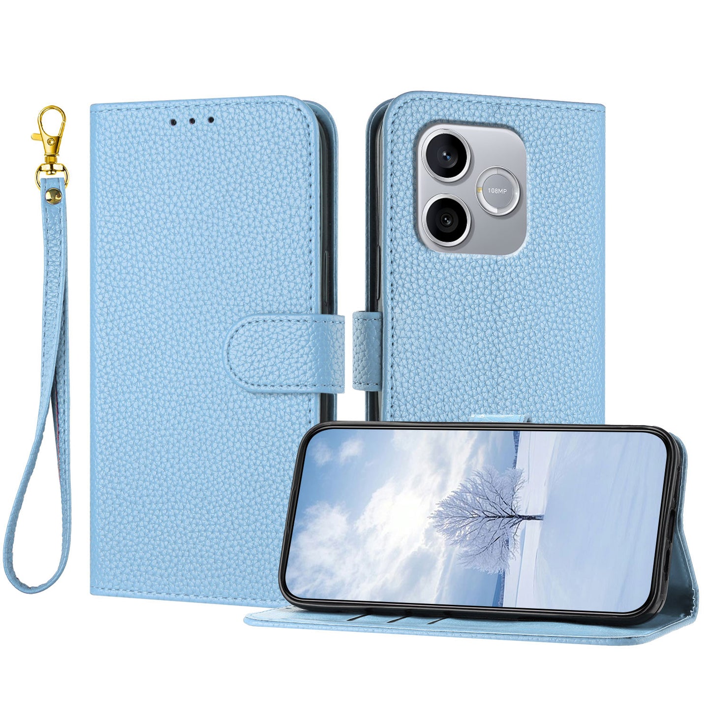 For Honor 500 Smart 5G / Honor 600 Lite 5G Leather Case Litchi Texture Wallet Stand Anti Drop Phone Cover with Wrist Strap