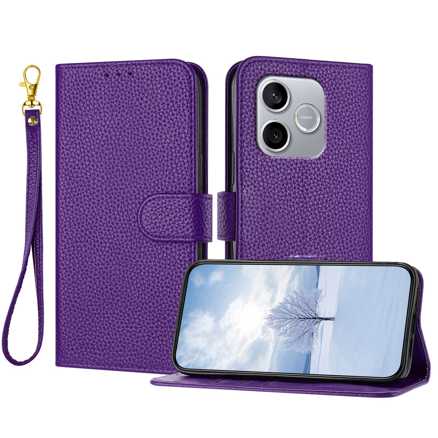 For Honor 500 Smart 5G / Honor 600 Lite 5G Leather Case Litchi Texture Wallet Stand Anti Drop Phone Cover with Wrist Strap