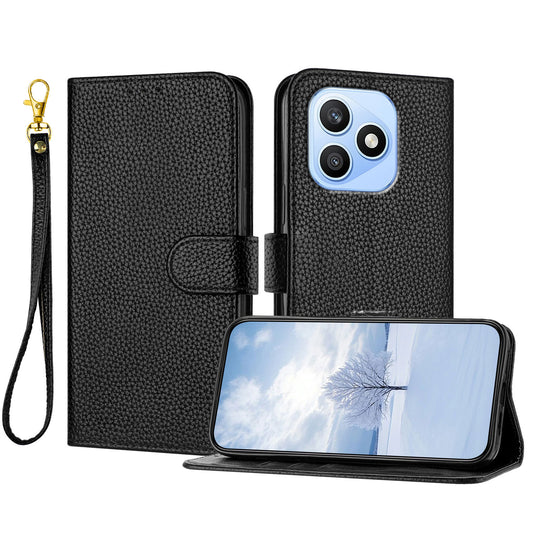 Honor X8d 4G Handyhülle – Ledertasche mit Litchi-Textur, Brieftaschenständer, Fallschutz- mit Handschlaufe