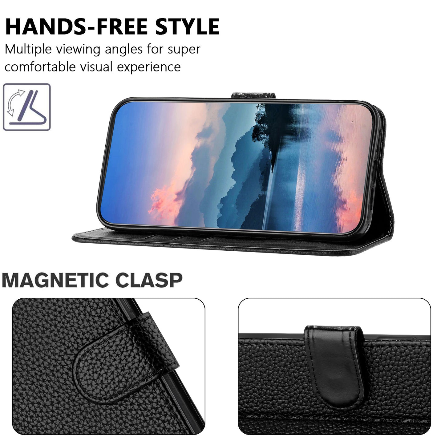 For Honor X8d 4G Leather Case Litchi Texture Wallet Stand Anti Drop Phone Cover with Wrist Strap