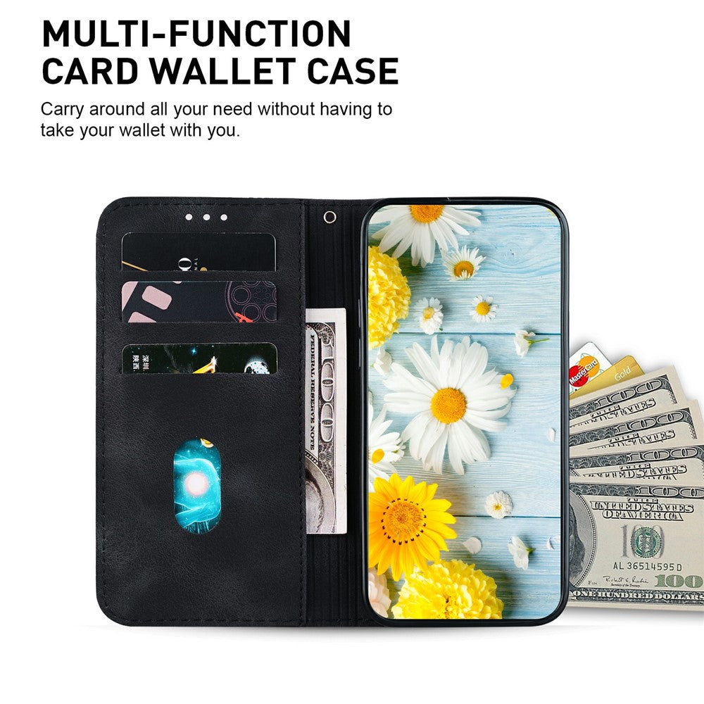 For Samsung Galaxy A27 5G Stand Case Lily Flower Imprint Leather Phone Cover with Wrist Strap