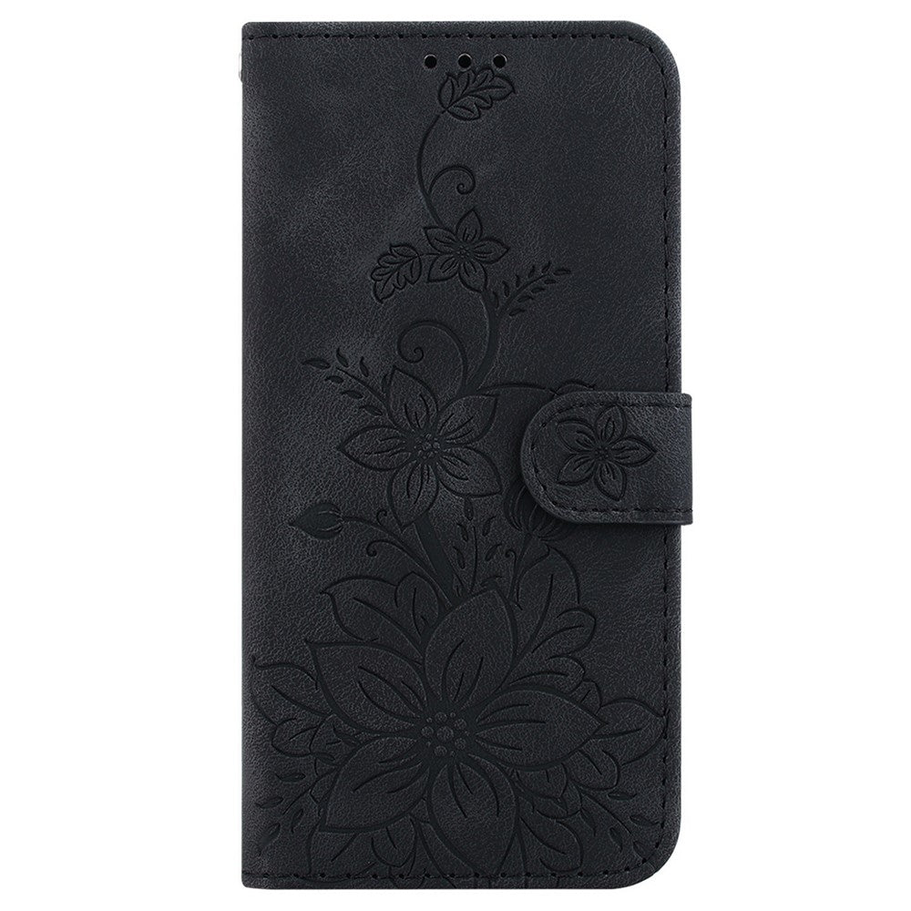 For Samsung Galaxy A27 5G Stand Case Lily Flower Imprint Leather Phone Cover with Wrist Strap