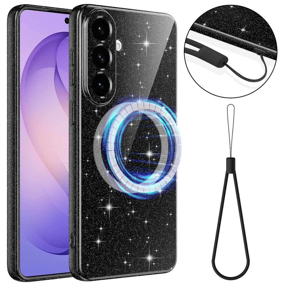 For Samsung Galaxy A27 5G Magnetic Case Glitter TPU Shockproof Phone Cover with Lanyard