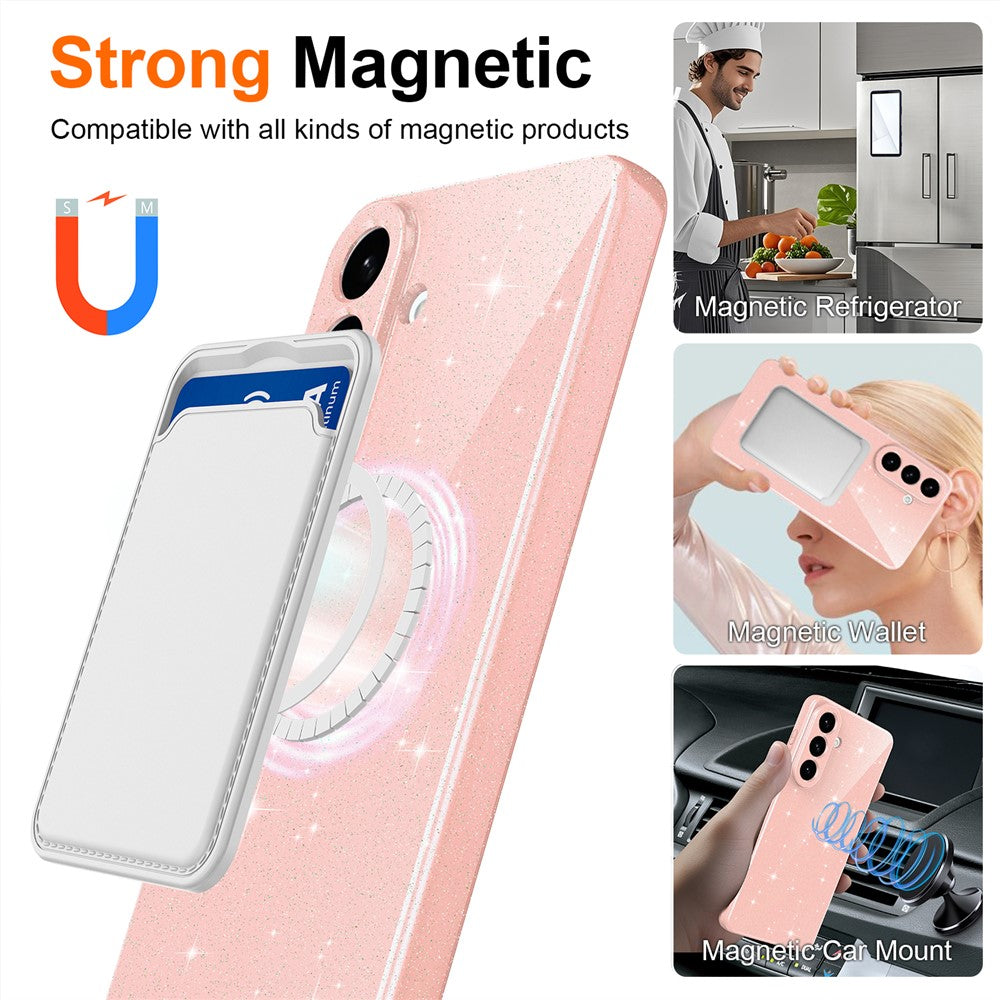 For Samsung Galaxy A27 5G Magnetic Case Glitter TPU Shockproof Phone Cover with Lanyard