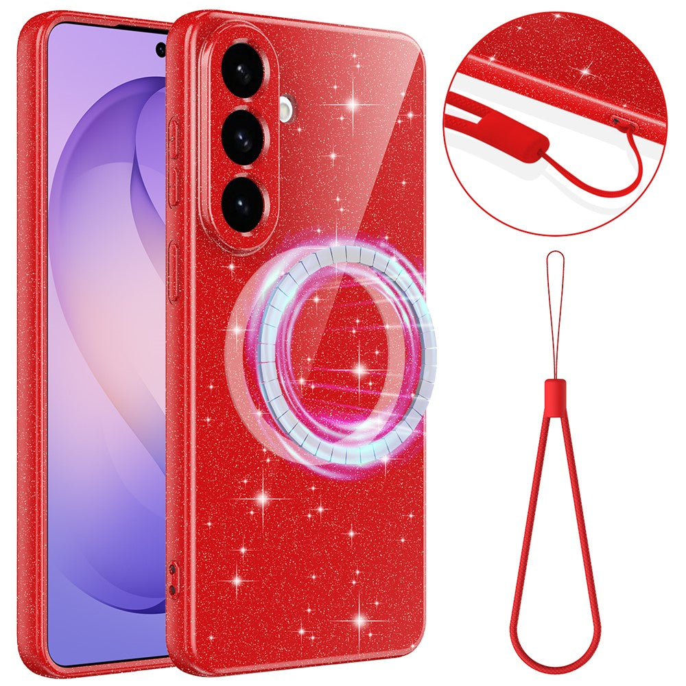 For Samsung Galaxy A27 5G Magnetic Case Glitter TPU Shockproof Phone Cover with Lanyard
