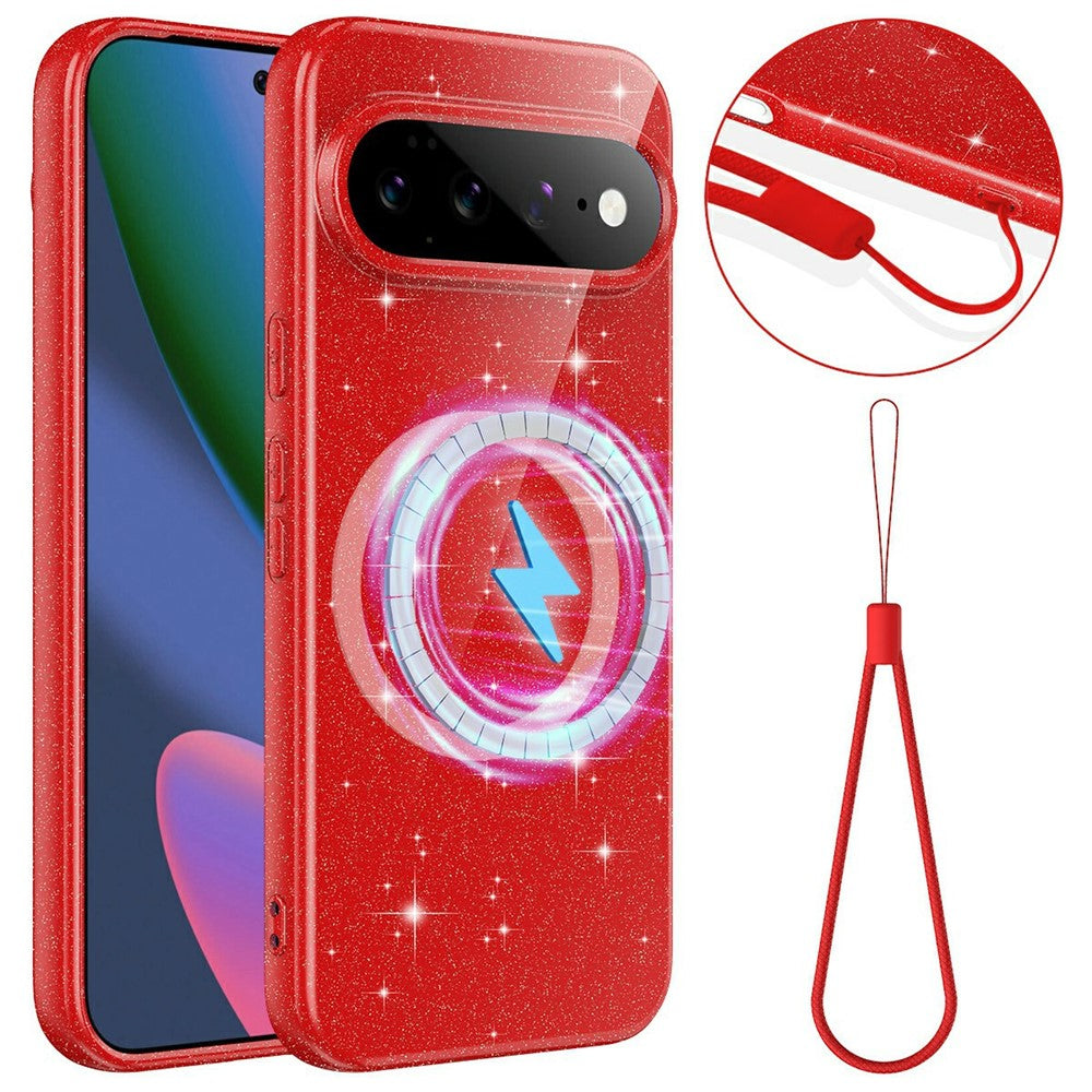 For Google Pixel 11 Magnetic Case Glitter TPU Shockproof Phone Cover with Lanyard