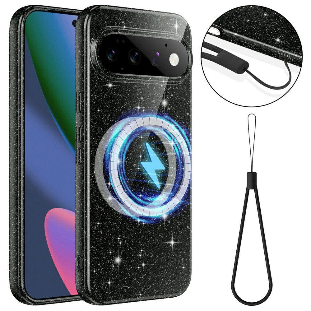 For Google Pixel 11 Pro Magnetic Case Glitter TPU Shockproof Phone Cover with Lanyard