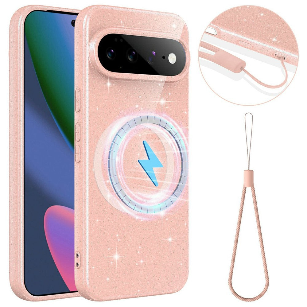 For Google Pixel 11 Pro XL Magnetic Case Glitter TPU Shockproof Phone Cover with Lanyard
