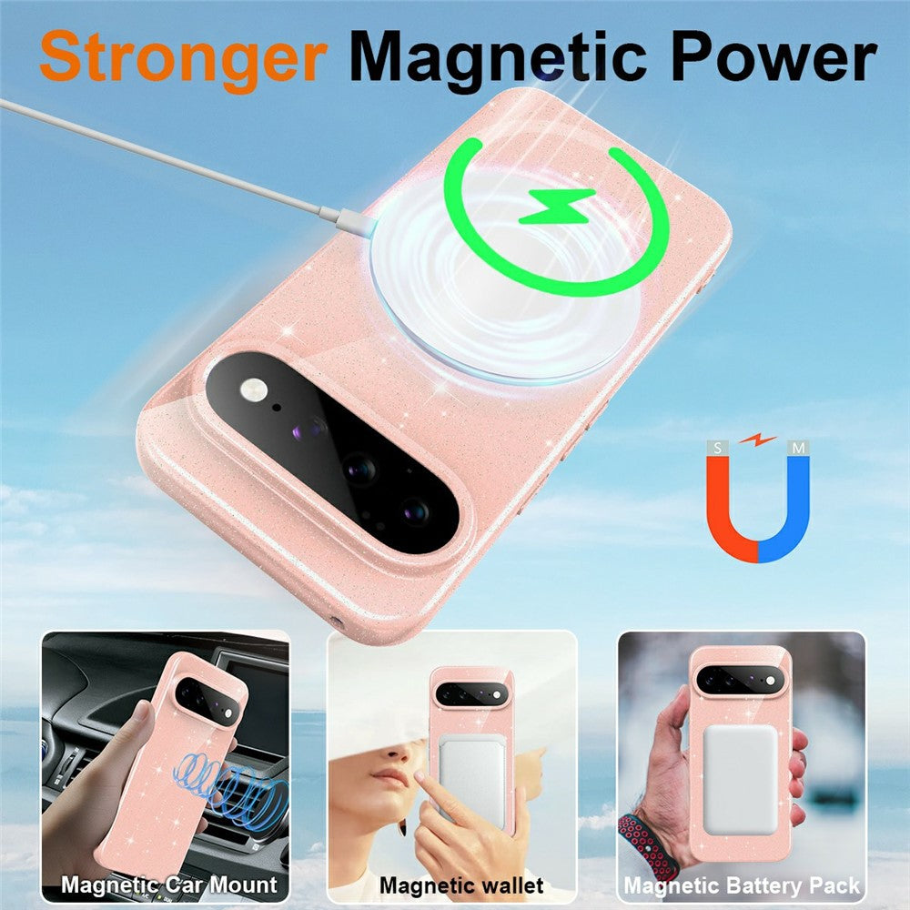 For Google Pixel 11 Pro XL Magnetic Case Glitter TPU Shockproof Phone Cover with Lanyard