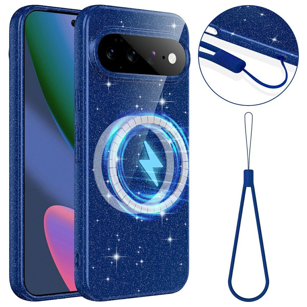 For Google Pixel 11 Pro XL Magnetic Case Glitter TPU Shockproof Phone Cover with Lanyard