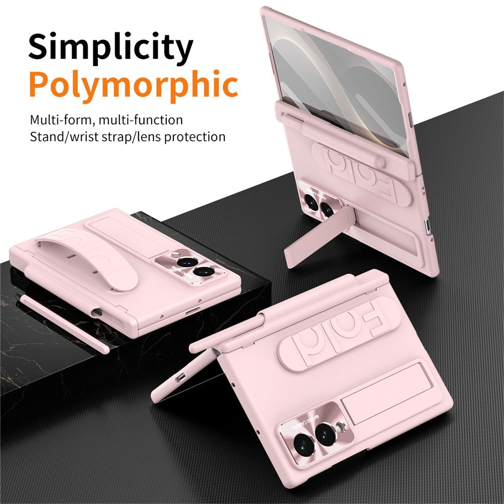 For Samsung Galaxy Z Fold8 Case Kickstand Wristband Hard PC Phone Cover with Pen Slot / Stylus