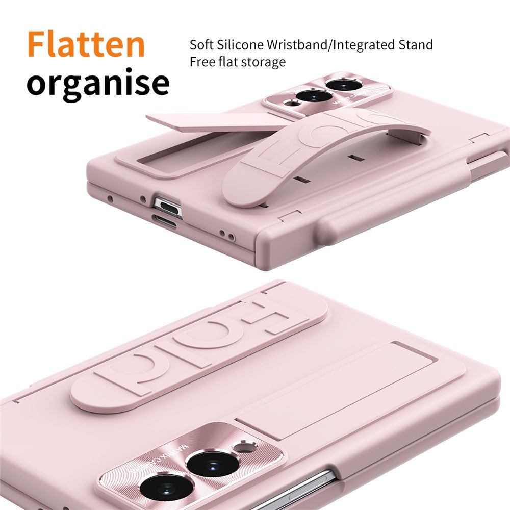 For Samsung Galaxy Z Fold8 Case Kickstand Wristband Hard PC Phone Cover with Pen Slot / Stylus