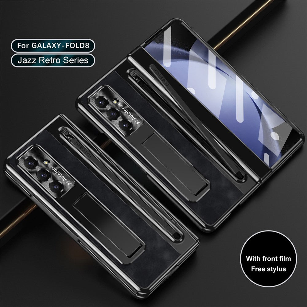 For Samsung Galaxy Z Fold8 Ultra Case Leather+PC Kickstand Phone Cover with Tempered Glass Film, Stylus