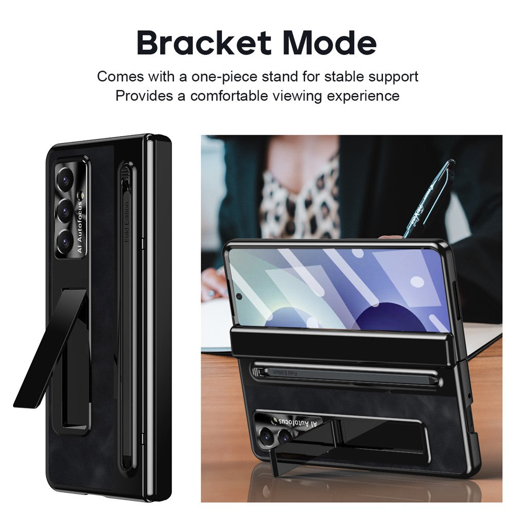 For Samsung Galaxy Z Fold8 Ultra Case Leather+PC Kickstand Phone Cover with Tempered Glass Film, Stylus