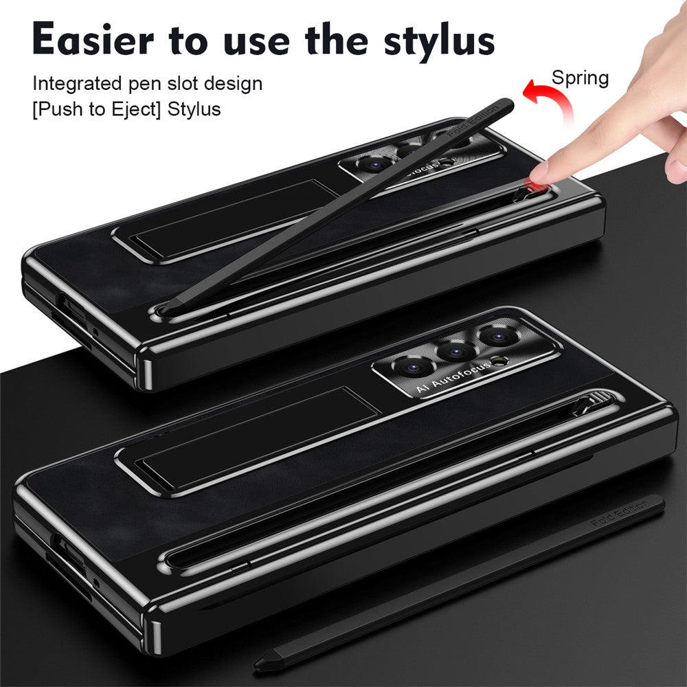 For Samsung Galaxy Z Fold8 Ultra Case Leather+PC Kickstand Phone Cover with Tempered Glass Film, Stylus