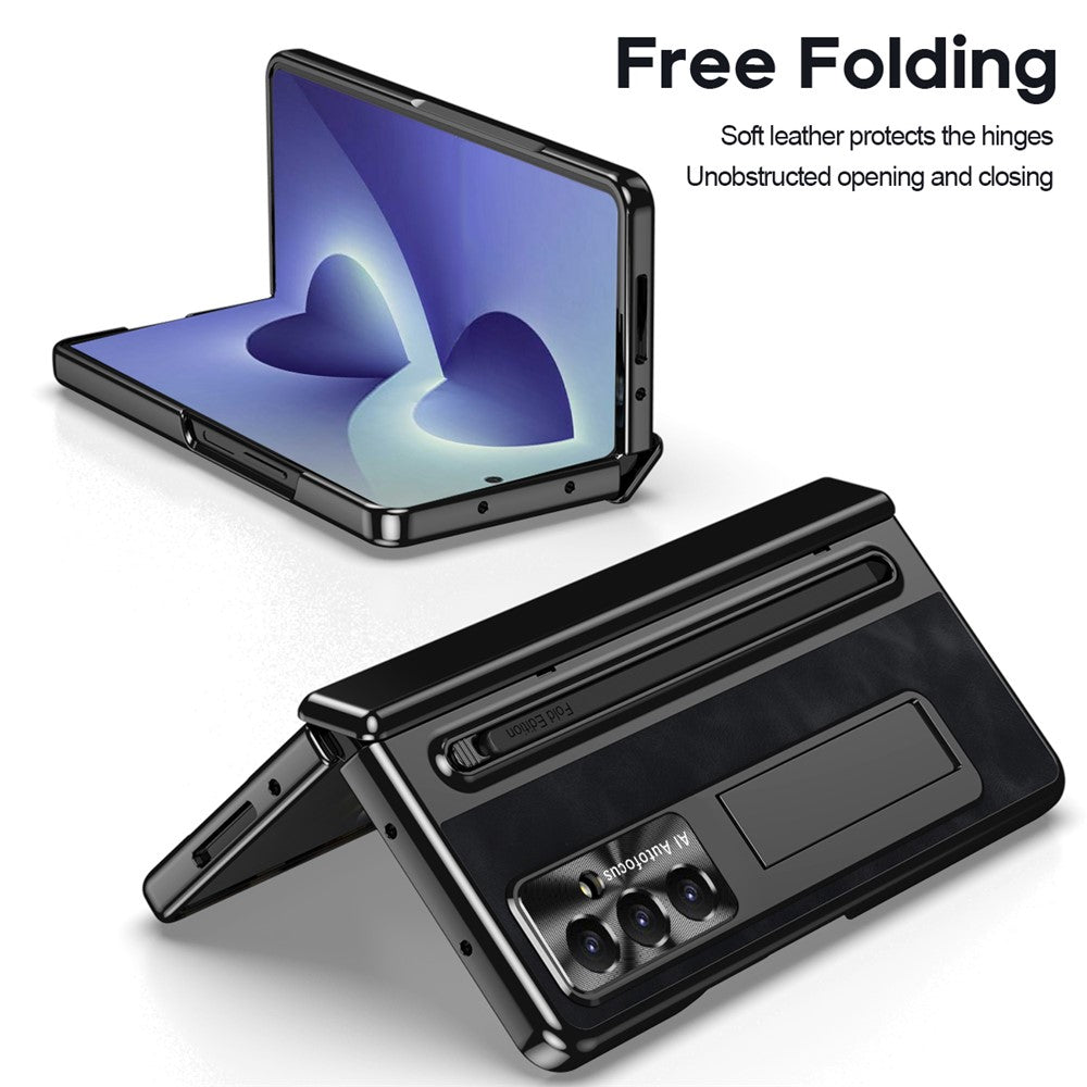 For Samsung Galaxy Z Fold8 Ultra Case Leather+PC Kickstand Phone Cover with Tempered Glass Film, Stylus
