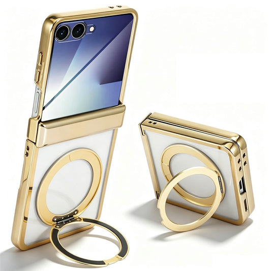 Galaxy Z Flip7 5G – Magnetische transparente Handyhülle aus Metall und Kunststoff, mit Ständer