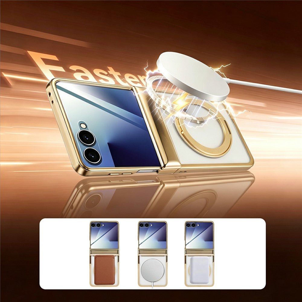 For Samsung Galaxy Z Flip7 5G Case Magnetic Rotating Kickstand Clear PC Phone Cover