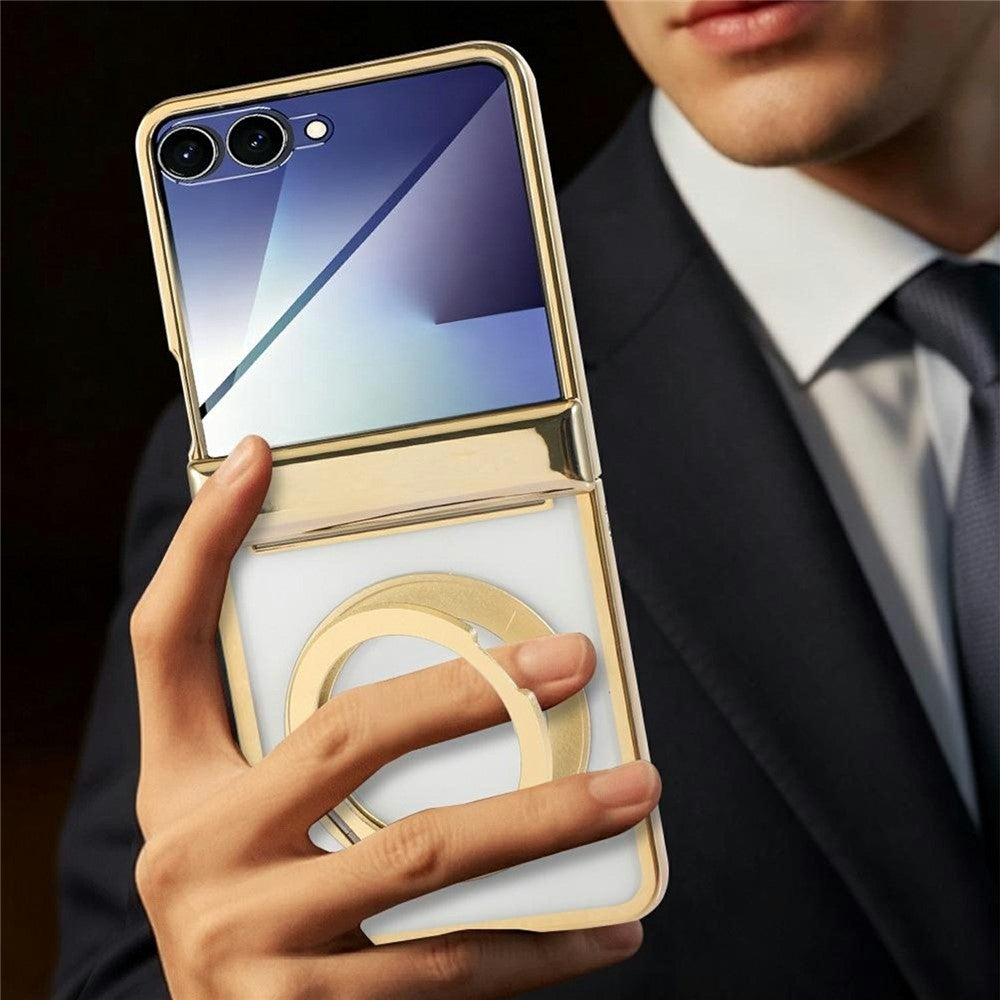 For Samsung Galaxy Z Flip7 5G Case Magnetic Rotating Kickstand Clear PC Phone Cover