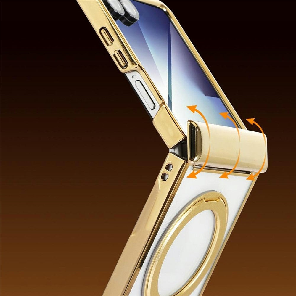 For Samsung Galaxy Z Flip7 5G Case Magnetic Rotating Kickstand Clear PC Phone Cover